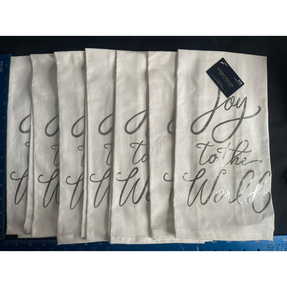 Robert Stanley Joy to the World Christmas Kitchen Towels‎ White Silver Set of 7